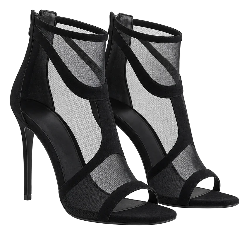 Black mesh heels