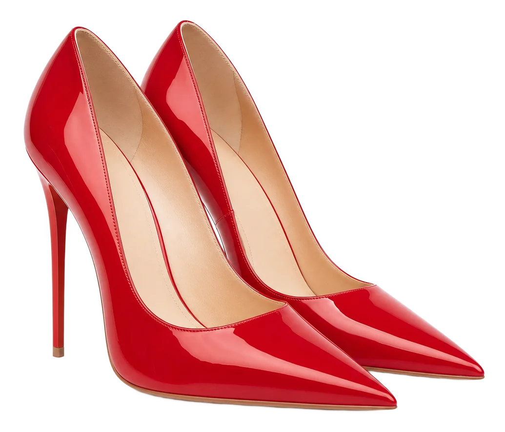 Red patent pumps